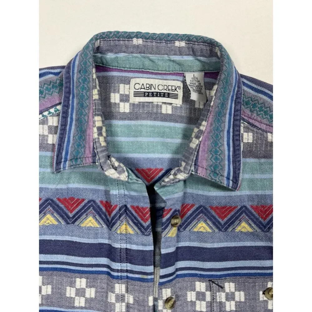 Cabin Creek Petite Southwestern‎ Vintage Style Shirt Women L Cotton Color